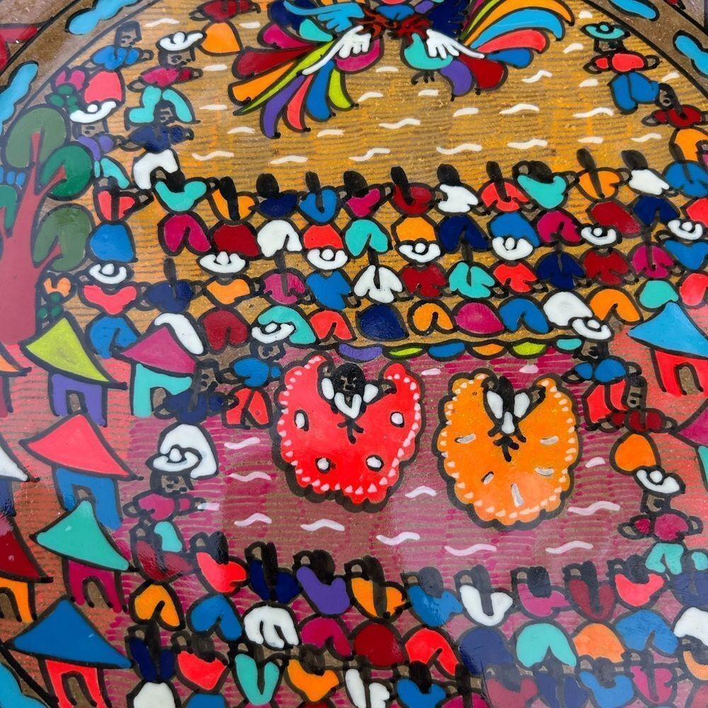 Beautiful 16” Mexican Folk Art Plate Pottery Wall Hanging Colorful Teracotta - Picture 5 of 16